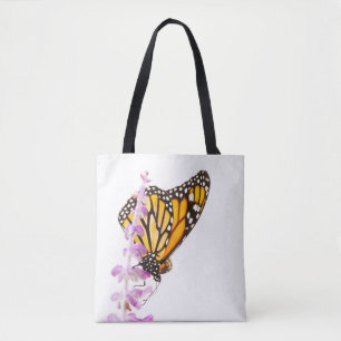 Monarch op lavendel tote bag