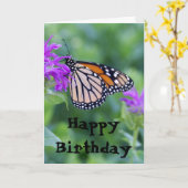 Monarch op Paarse Bloem, Gelukkige Verjaardag Kaart (Gele Bloem)