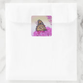 Monarch op Roze - Vlinder Vierkante Sticker (Tas)