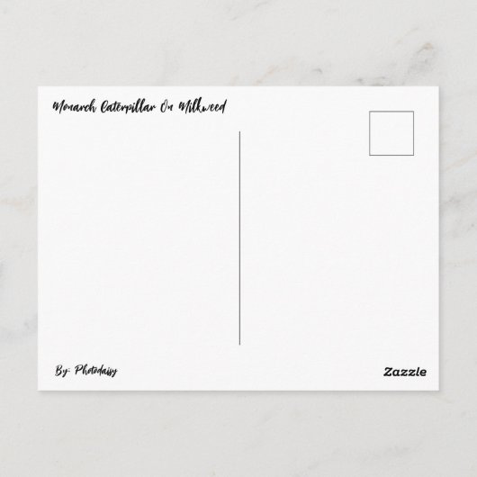 Monarch rups op Milkweed Briefkaart (Achterkant)