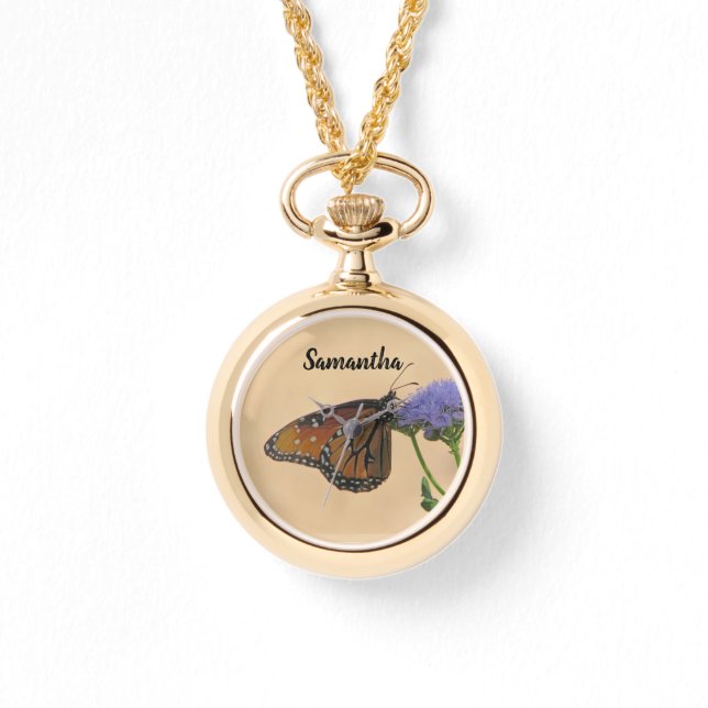 Monarch van Paarse ventilatorNatuur Fotovlinder Horloge (Voorkant)