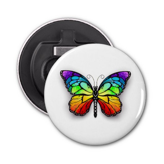 Monarch van regenboogvlinders button flesopener (Voorkant)