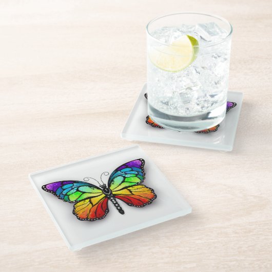 Monarch van regenboogvlinders glazen onderzetter (Schuin)