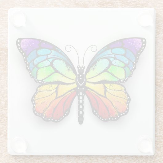 Monarch van regenboogvlinders glazen onderzetter (Achterkant)