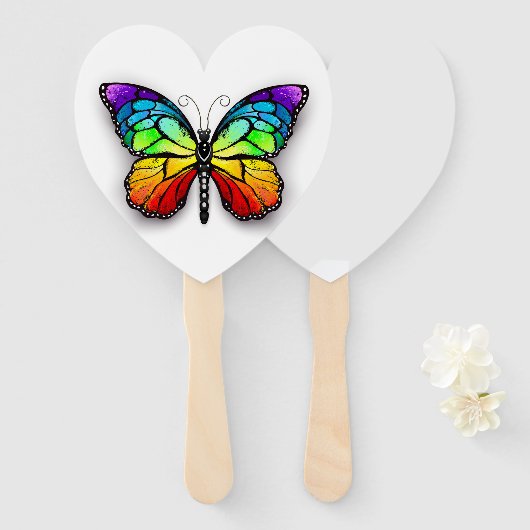 Monarch van regenboogvlinders handwaaier (Voorkant en achterkant)