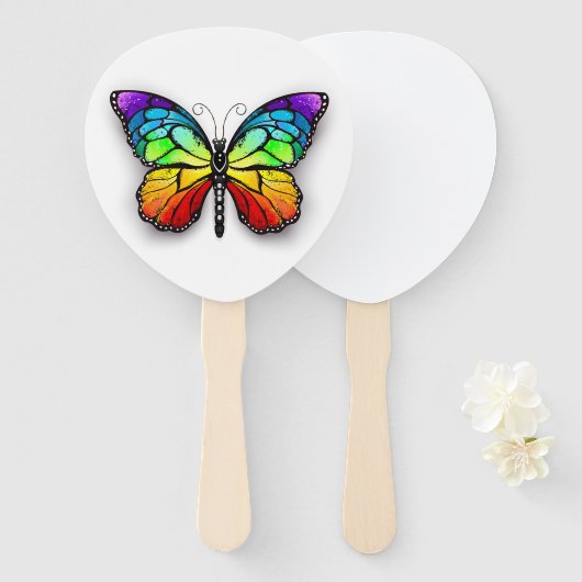 Monarch van regenboogvlinders handwaaier (Voorkant en achterkant)