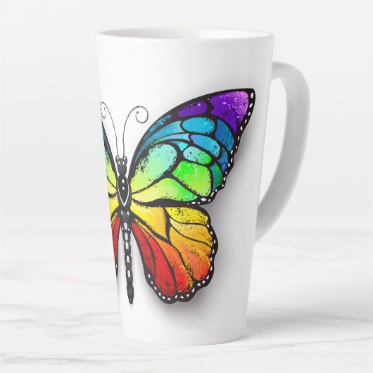 Monarch van regenboogvlinders latte mok (Rechterhoek)