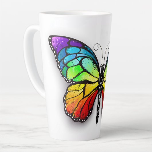 Monarch van regenboogvlinders latte mok (Linkerhoek)