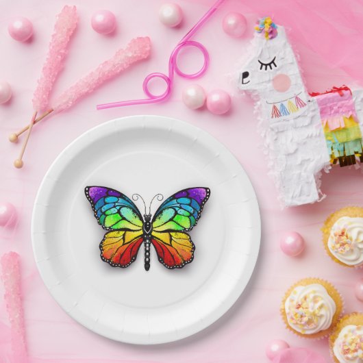 Monarch van regenboogvlinders papieren bordje (Feest)