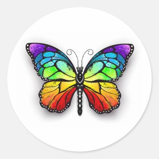 Monarch van regenboogvlinders ronde sticker (Voorkant)