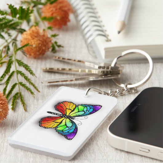 Monarch van regenboogvlinders sleutelhanger (Voorkant Rechts)