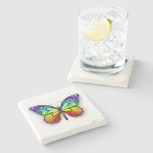 Monarch van regenboogvlinders stenen onderzetter (Zijkant)