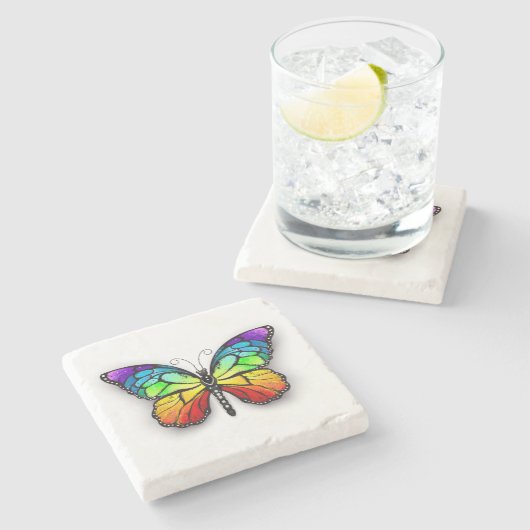 Monarch van regenboogvlinders stenen onderzetter (Zijkant)