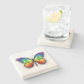 Monarch van regenboogvlinders stenen onderzetter (Zijkant)