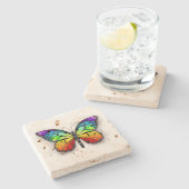 Monarch van regenboogvlinders stenen onderzetter (Zijkant)