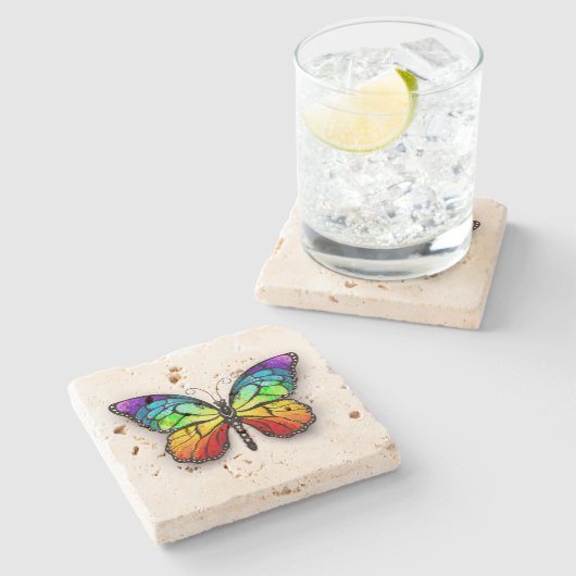 Monarch van regenboogvlinders stenen onderzetter (Zijkant)