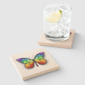 Monarch van regenboogvlinders stenen onderzetter (Zijkant)