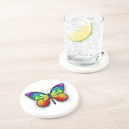 Monarch van regenboogvlinders zandsteen onderzetter (Zijkant)