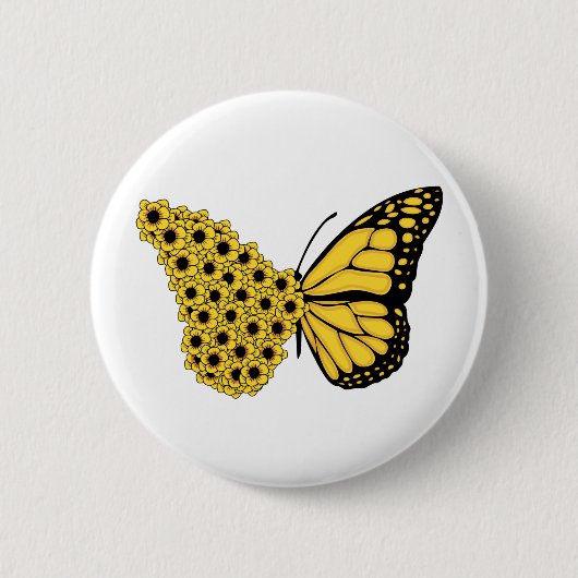 monarch van  vrouwen met zonnebloemen vlinder ronde button 5,7 cm (Voorkant)