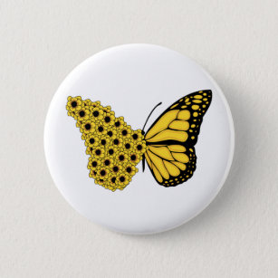 monarch van  vrouwen met zonnebloemen vlinder ronde button 5,7 cm