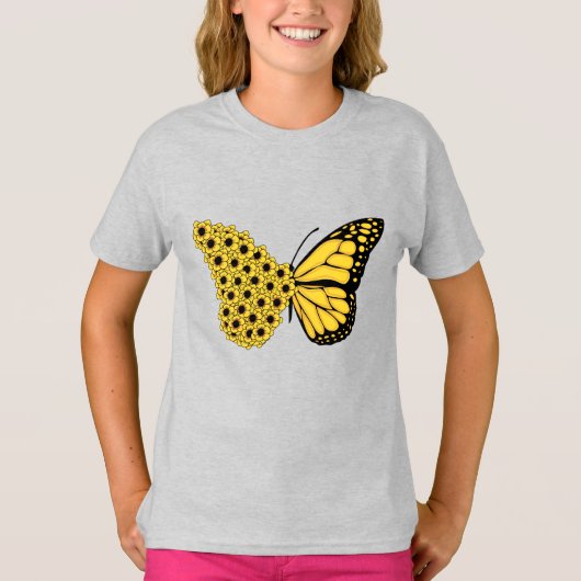 monarch van  vrouwen met zonnebloemen vlinder t-shirt (Voorkant)
