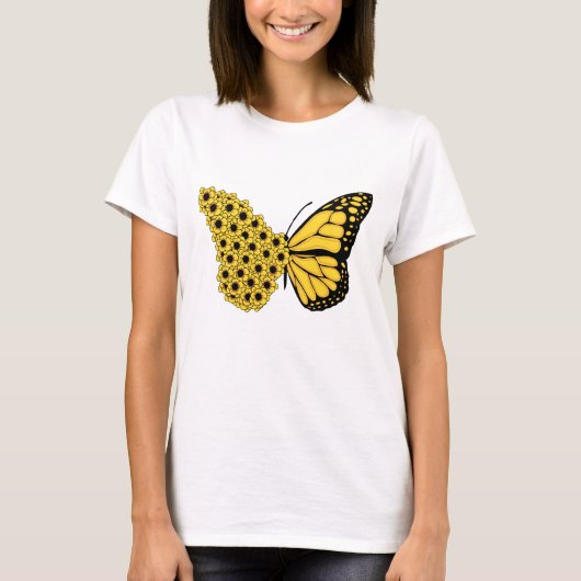 monarch van  vrouwen met zonnebloemen vlinder t-shirt (Voorkant)