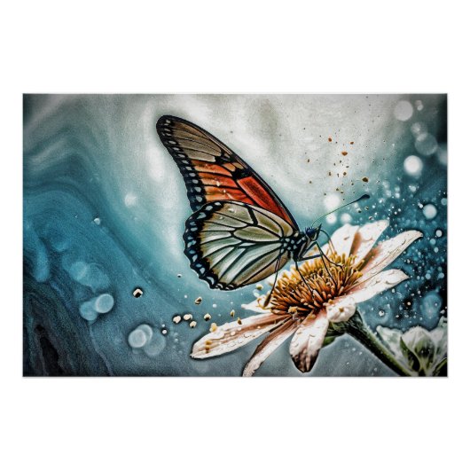 *~* Monarch Vlinder Artsy BLAUWGROEN Bloem AP52 Perfect Poster (Voorkant)