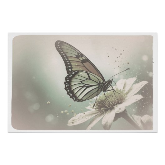 *~* Monarch Vlinder Artsy Gedempte Bloem AP52 Perfect Poster (Voorkant)