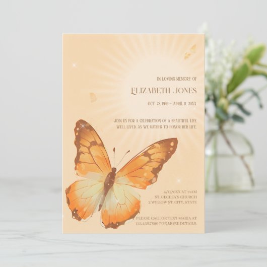 Monarch Vlinder Begrafenis Viering van het Leven Kaart (Staand voorkant)
