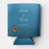 Monarch vlinder blauw ombre blikjeskoeler (Voorkant)