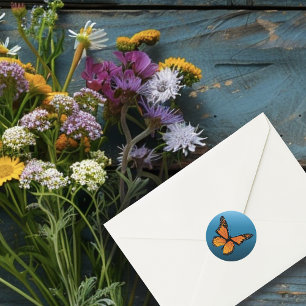 Monarch vlinder blauw ombre ronde sticker