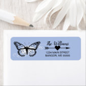 Monarch vlinder blauw retouradres etiket (Insitu)