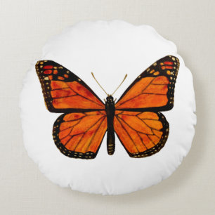 Monarch vlinder (BLAUWE Achtergrond) Rond Kussen