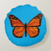 Monarch vlinder (BLAUWE Achtergrond) Rond Kussen (Achterkant)