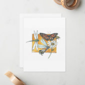 Monarch Vlinder, Dragonfly en Bee Kaart Notitiekaartje (Voorkant / Achterkant in situ)