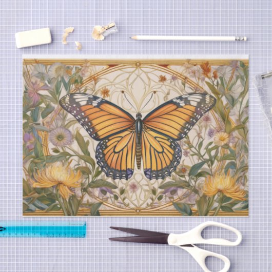 Monarch vlinder elegantie, wilde bloemen & goud tissuepapier (Craft)