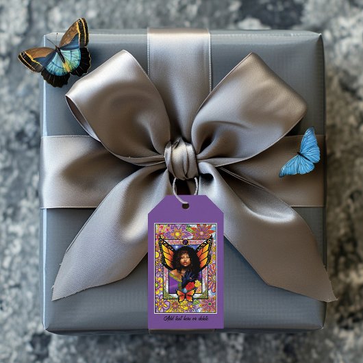 Monarch vlinder fee Paarse bloemen Cadeaulabel