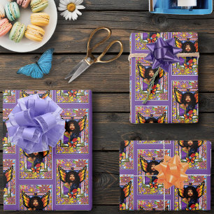 Monarch vlinder fee Paarse bloemen Inpakpapier Vel