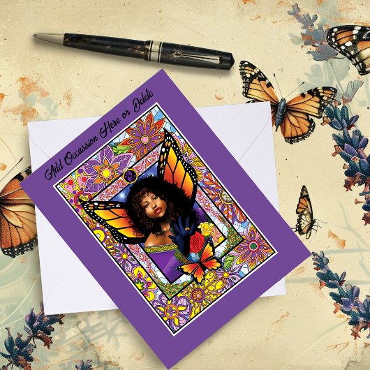 Monarch vlinder fee Paarse bloemen Kaart