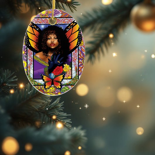 Monarch vlinder fee Paarse bloemen Keramisch Ornament