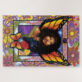 Monarch vlinder fee Paarse bloemen Legpuzzel (Horizontaal)