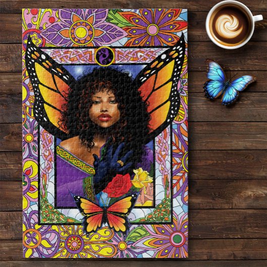 Monarch vlinder fee Paarse bloemen Legpuzzel