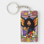 Monarch vlinder fee Paarse bloemen Sleutelhanger (Voorkant)