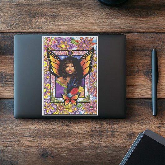 Monarch vlinder fee Paarse bloemen Sticker