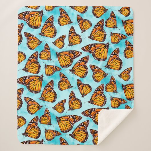 Monarch Vlinder Illustratie op Wolken Sherpa Deken (Voorkant)