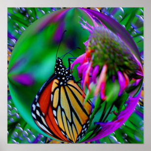 Monarch vlinder in een bubbel Abstracte Natuur kun Poster