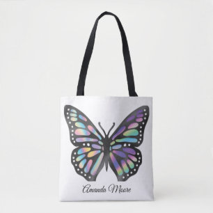 Monarch vlinder kleurrijke moderne holografie foli tote bag