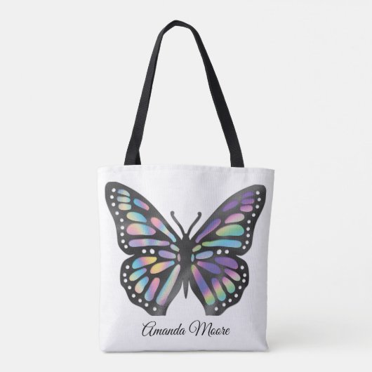 Monarch vlinder kleurrijke moderne holografie foli tote bag (Achterkant)