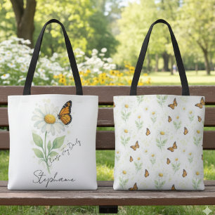 Monarch Vlinder Madelief Bloem Kies Vrolijkheid Da Tote Bag