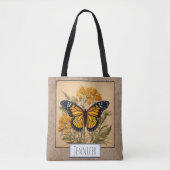 Monarch Vlinder op Goldenrod Bloemen Naam Tote Bag (Voorkant)
